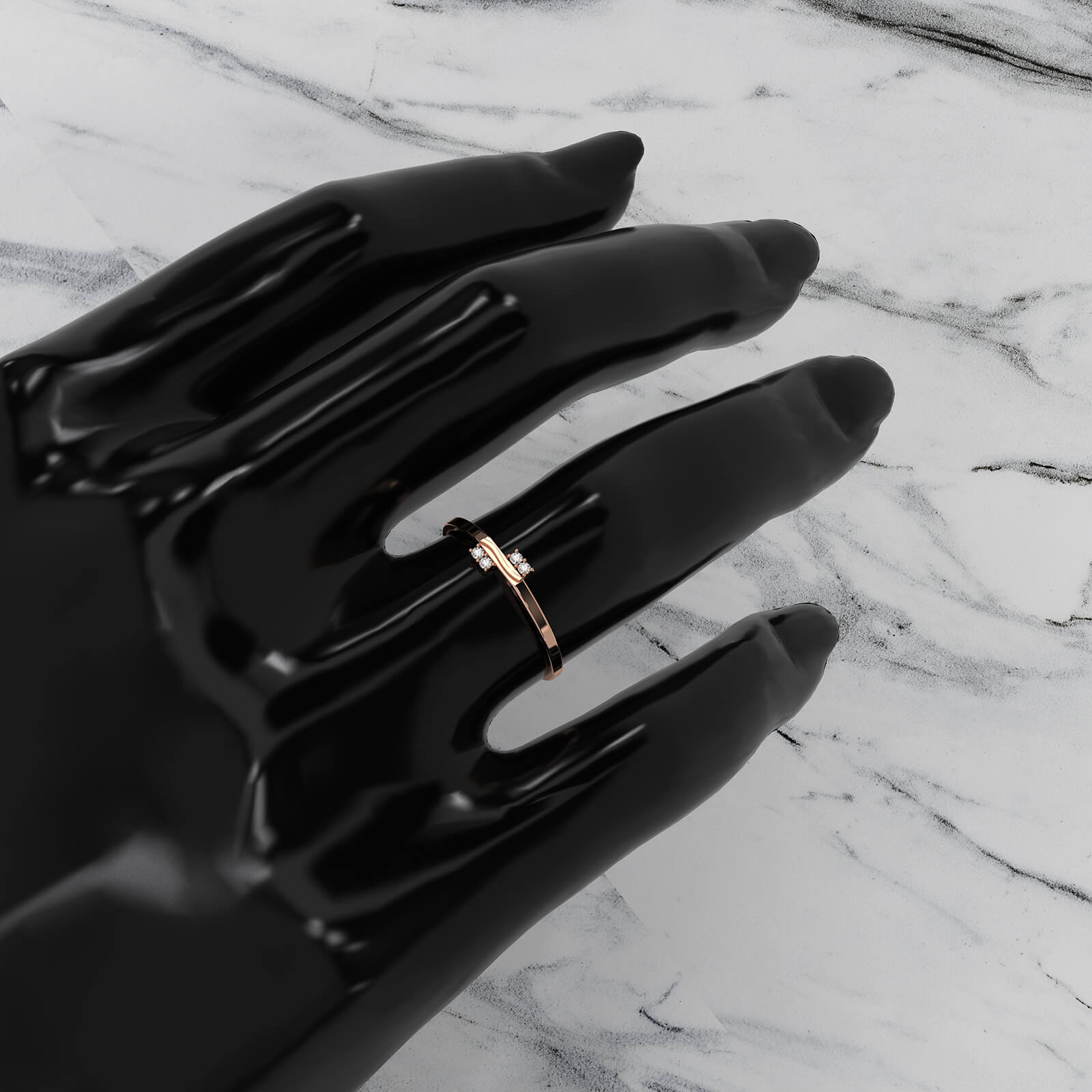 Stackable 4 Stone Round Lab Diamond Swirl Wedding Ring 0.03ctw.